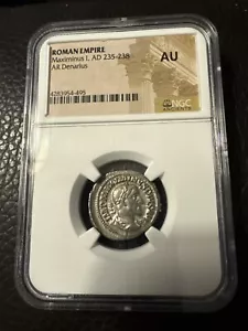 Maximinus I (Thrax) AR Denarius Silver Roman Coin AD 235-238, NGC AU - Picture 1 of 5