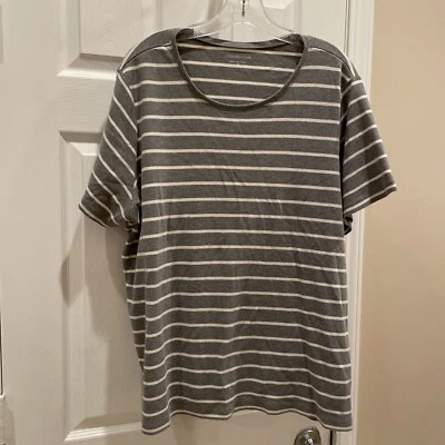 Coldwater Creek 女式短袖漂亮灰色白色条纹上衣,尺寸 3XL — 第 1/3 张图片