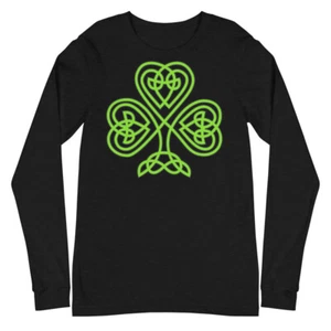 Unisex Schwarzes Langarmshirt mit Irish Celtic Shamrock Neu - Bild 1 von 14