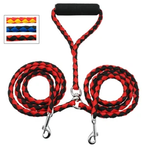 Durable Nylon 2 Way Dog Double Lead & Foam Handle Coupler Leash for Twin Dogs - Picture 1 of 15