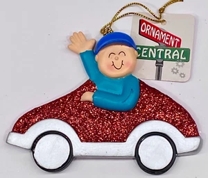 Personalized Red CAR & Male DRIVER Christmas Tree Ornament - Picture 1 of 1