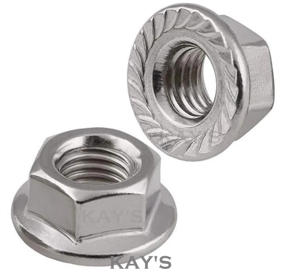 M3 M4 M5 M6 M8 M10 M12 M16 FLANGED NUTS SERRATED FLANGE STAINLESS STEEL METRIC - Image 1 of 4