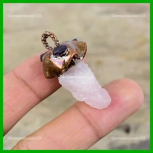 Valentines Sale Rose Quartz Rough Gemstone Handmade Electroformed Pendant Copper - Picture 1 of 6