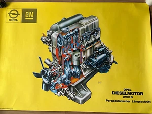 Opel Diesel Engine 2100 Chart Perspektivischer Longitudinal Section Poster - Bild 1 von 5