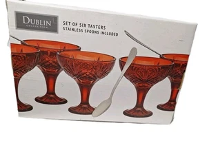 NIB Shannon By Godinger Set Of 6 Dublin Collection Red Crystal Tasters w Spoons - Picture 1 of 13