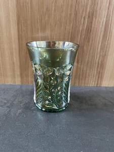 Von Imperial, um 1910 grünes Karnevalsglas Tigerlilie gemustert Becher - Bild 1 von 4