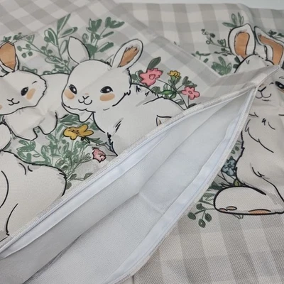 2 Bunny Garden Spring Easter Throw Pillow Cover Holiday Home Decor  16x16 New - Image 1 of 4