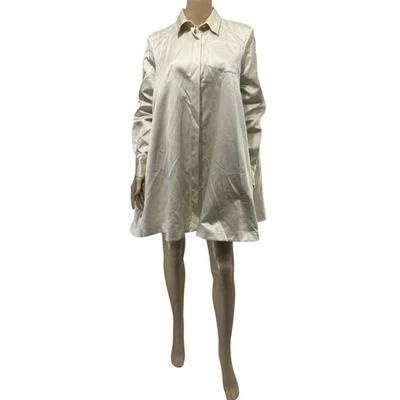 ALTUZARRA Phyllis Ivory Long Sleeve Satin Shirt Dress - Image 1 of 4
