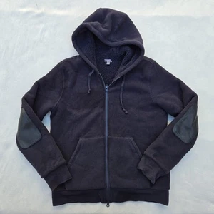 Vince Para Hombres Negro Waffle Acanalado Sherpa Forrado Cremallera Completa Sudadera con Capucha Talla M Parche en el Codo - Imagen 1 de 10
