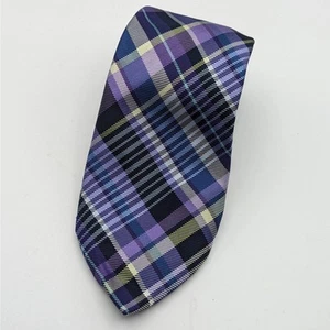 Ben Sherman Purple Plaid Hand Made 100% Silk Mens Necktie Neck Tie New Standard - Picture 1 of 9
