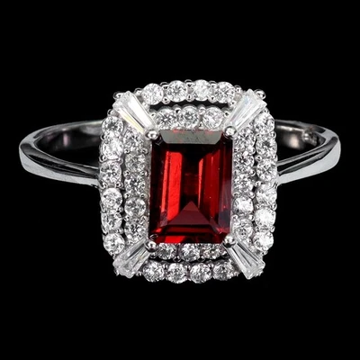 925 Sterling Silver Ring Octagon Mozambique Garnet 7x5mm Gemstone Jewelry Sz 7.5 Foto 1 de 4