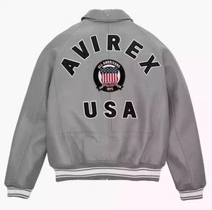 Chaqueta de cuero gris cuero de vaca genuino Avirex USA American Bomber Flight para hombre - Imagen 1 de 3