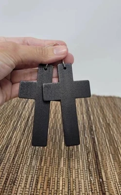 Big Cross Dangle Earrings Lightweight Wood – Large Statement Cross Earrings - Image 1 of 4