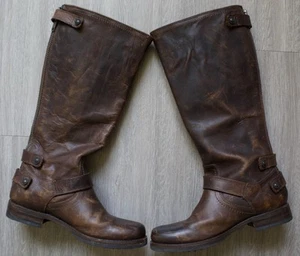 Frye Veronica Reißverschluss hinten Größe 8B dunkelbraun Leder hoher Reitstiefel 77552 Harness - Bild 1 von 8