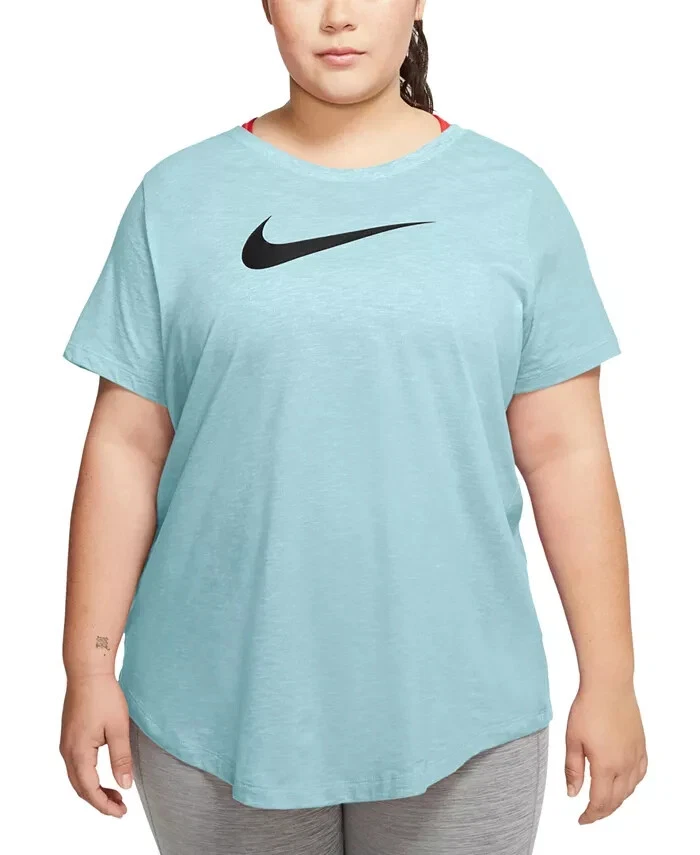 Nike Plus L87812 Womens Blue Dri-FIT Training Swoosh Logo Tee Size 1X