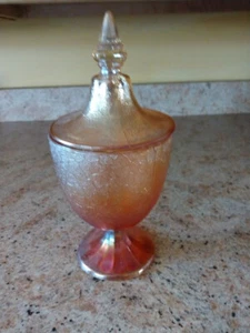 McKee Crackle Glass Amber Candy Dish with Lid EUC - Picture 1 of 3