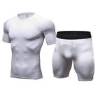 Mens Tracksuit 2 Piece Fitness Compression Short Sleeve Shirt Shorts Sport Sets