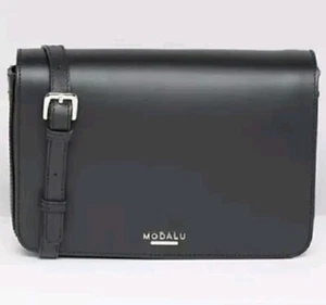 CROSSBODY SHOULDER BAG DESIGNER MODALU GENUINE BLACK LEATHER + DUST BAG NEW - Picture 1 of 6