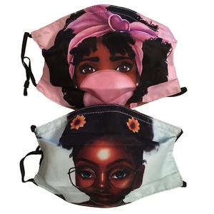 Black Girl Face Mask 2 pack one pink one blue adjustable, nose guard, 2 filters - Picture 1 of 5