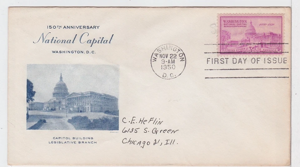TurtlesTradingPost- Capitol Sesquicentennial 1950 FDC #992 Grimsland Cachet - Image 1 of 1