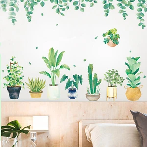 Green Potted Plants WALL STICKER Hanging Leaves Removable PVC Living Room Home - Picture 1 of 5
