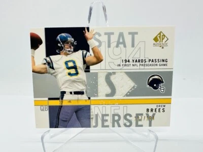 2001 SP Authentic Stat Jerseys #SP-DB Drew Brees 194 Yards /194 Passing - Image 1 of 2