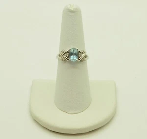 10k White Gold Aquamarine Stone with Moissanite Accents Ring 7.0 GOLD-2116 - Picture 1 of 4