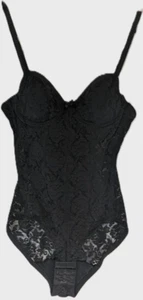 ORNELLA Size 36C/L Black Sheer Lace ShapwearBodysuit Lingerie Intimates Vintage - Picture 1 of 7