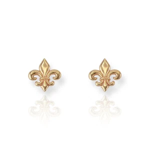 14K Yellow Gold Fleur De Lis Stud Earrings - Picture 1 of 3
