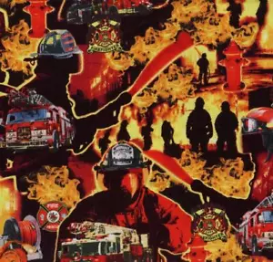 Camion dei pompieri sotto il fuoco tessuto da cucire rosso trapunta ELIZABETH'S STUDIO - Foto 1 di 1