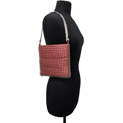 Vintage Whiting & Davis Interlocking Chainmail Mesh Shoulder Bag Purse Red Satin - Image 1 of 4