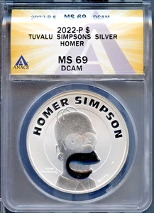 2022-Perth Silver Homer Simpson Dollar MS 69 DCAM ANACS # 7810180 + Bonus - Picture 1 of 2