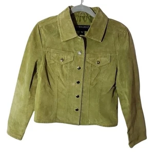 Bernardo Suede Leather Jacket Olive Green Western Snap Button Front Coat Small - Picture 1 of 5