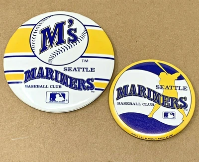 Pair /2 Vintage MLB Seattle Mariners Baseball Club M's Official Licensed Buttons - Image 1 of 4