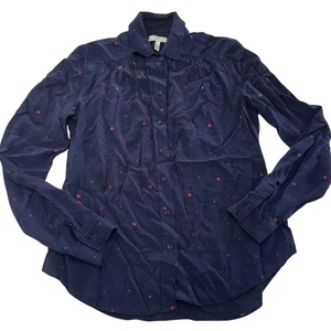 Joie Shirt Womens XS Blue Ladybug Embroidered Button Down Long Sleeve Blouse - Picture 1 of 6