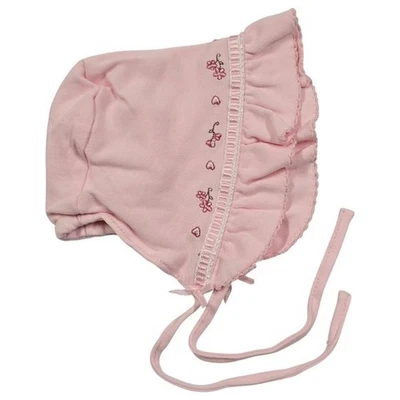 Carter's Pink Embroidered Floral Ruffle Bonnet Hat Newborn 3-9 Months Cotton - Image 1 of 4