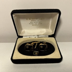 Jewish Cufflinks and Tie Pin Set Star of David Mid Century Vintage Jewellery Box - Picture 1 of 6