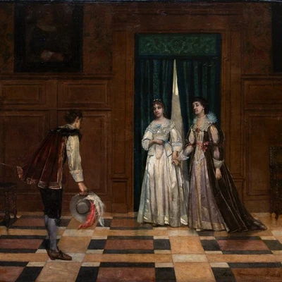 Kavalier Gemälde Original Historismus Heiratsantrag Öl signiert 1881 - Bild 1 von 4