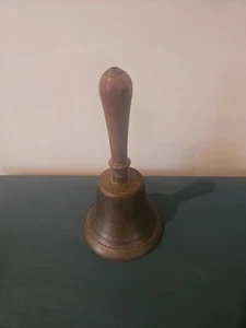 Antique 7 1/4 Bronze Hand Held School/Dinner Bell Wood Handle - Picture 1 of 5