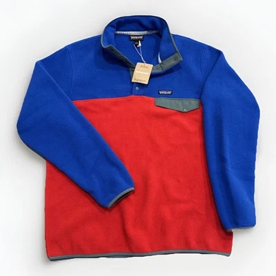 Patagonia Snap-T Fleece Pullover Red Blue Colorblock Gray Trim Men's Large New - Image 1 of 4