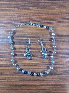 Ensemble collier et boucle d'oreille Silpada argent sterling 925 perles grises/violettes beauté - Photo 1/10