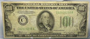 1934 $100 ( C ) Federal Reserve Note - Light Green Seal - USSK0057 - Picture 1 of 2