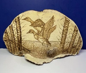 Arte paisajístico vintage de patos mallardos pintados grabados con hongo árbol 10"x6" - Imagen 1 de 8