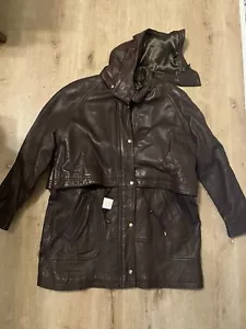 Vintage Hooded Jacqueline Ferrari Genuine Leather Size XL Deadstock - Picture 1 of 7