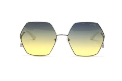 Guess GU7815 25B 白色银色圆形太阳镜金属镜框 61-17-140 闪亮 — 第 1/4 张图片