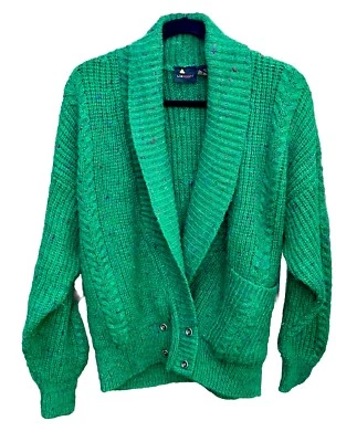 Liz Sport Vintage 1980's Green Confetti Shawl Collared Cardigan Sweater-Size L Foto 1 de 4