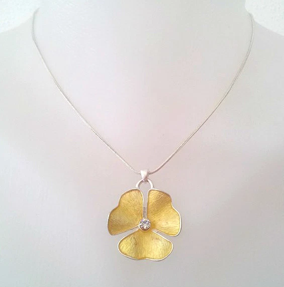 NUEVO COLLAR CADENA PLATA PEREGRINO AB CRISTAL ORO ESMALTE FLOR COLGANTE,. Foto 1 de 1