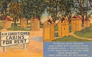 Air Conditioned Cabins For Rent Outhouses Comic Greeting Postcard 1942 Postcard - Bild 1 von 2