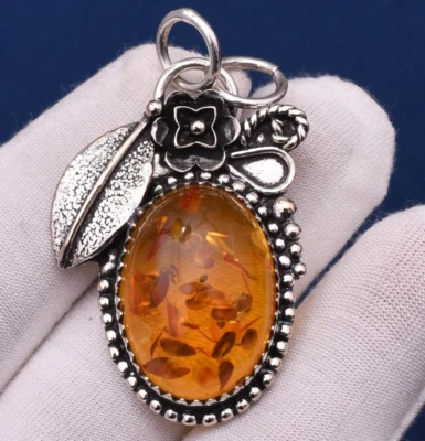 Colgante de joyería hecha a mano de plata de ley 925 con piedras preciosas de ámbar báltico de 1,90" Foto 1 de 4