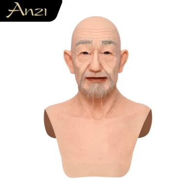 Anzi Silikon Realistische Kopfbedeckung Old Man Masks Kopf Männliche Requisiten - Bild 1 von 4